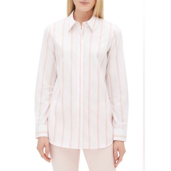 Lafayette 148 NY Velma Striped Skylark Button Front Long Sleeve Shirt Size Small - Picture 1 of 11